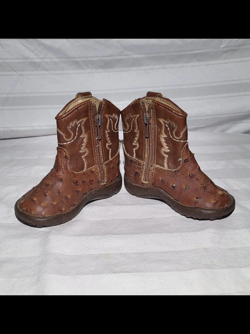 Roper Newborn Brown Kids Western Ostrich-Style Leather Boots